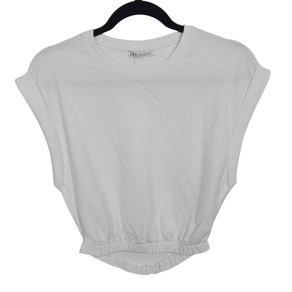 *SOLD* Zara Womens T Shirt Size M White Cropped Short Sleeve Open Back Top - Picture 1 of 6
